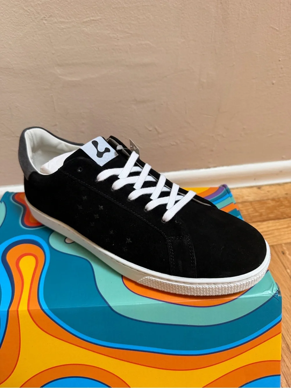 Women's Black Suede Low-Top Sneakers with White Laces